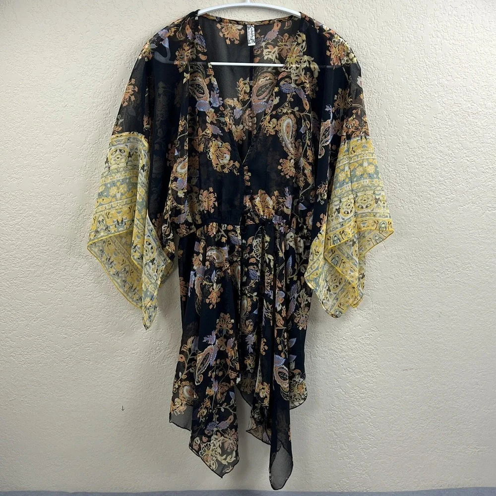 Free People Cardigan Women's XS Dream State Set Black Combo Floral Lightweight**